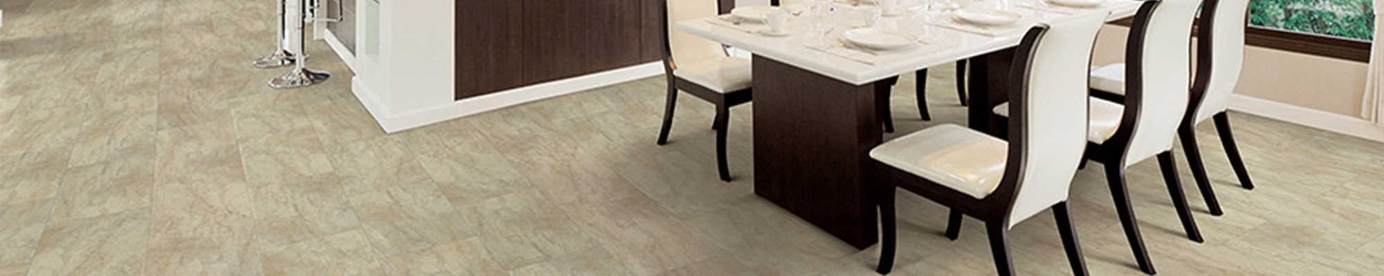 vinyl floor in dining room with table