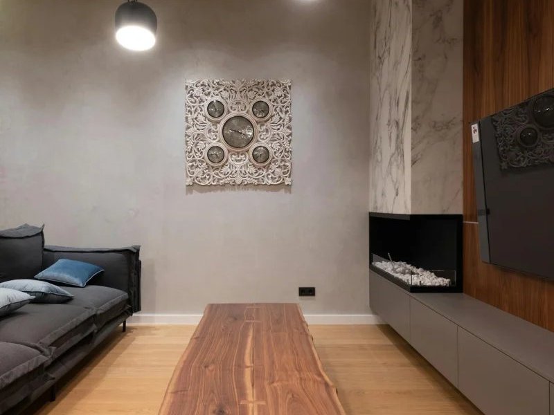Sectional sofa on hardwood flooring